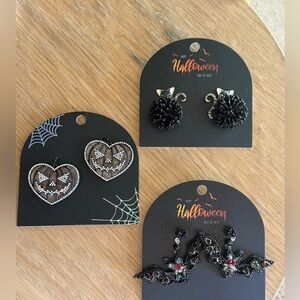 NWT Halloween jewelry earrings set of 3 Halloween cats, bats, pumpkins